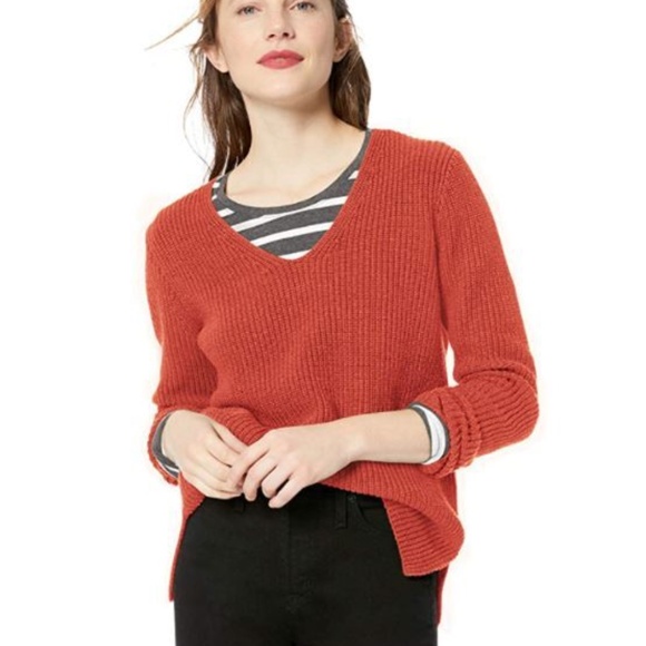 J. Crew Mercantile Ribbed V-Neck Pullover Sweater, Heather Pumpkin (NWT) - Picture 6 of 8
